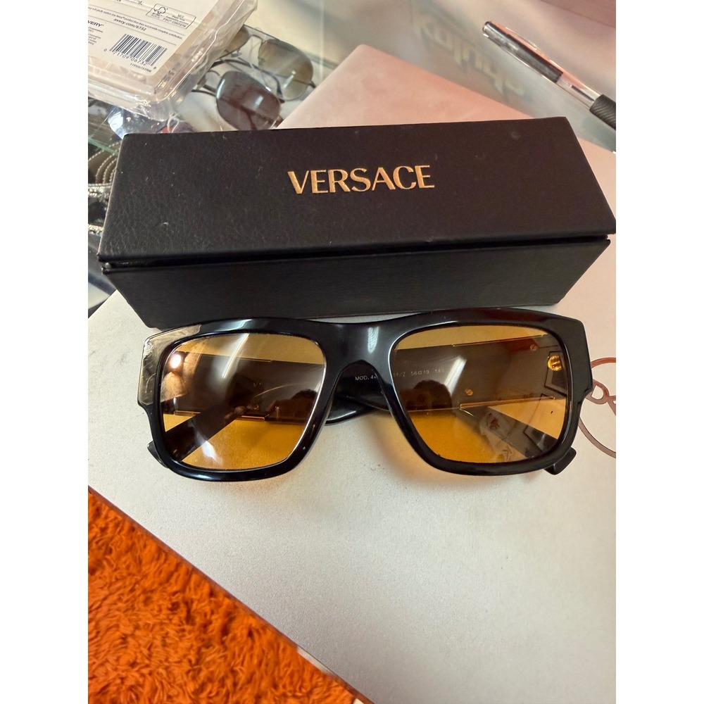 Versace MOD 4406 Black Gold Medusa Orange Lens Sunglasses Narrow Fit With Case